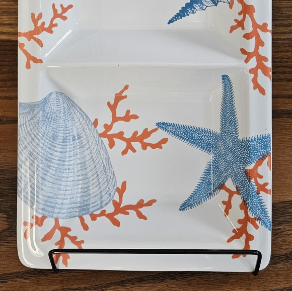 222 Fifth Coastal Living "Grenada" Fine China 3 Section Serving Tray - Picture 5 of 7